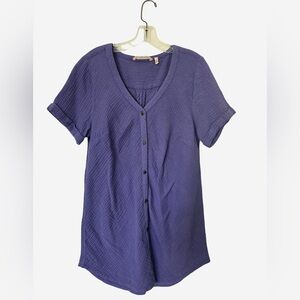 Soft Surroundings Purple Textured Gauze Button Front Tunic Top Size M